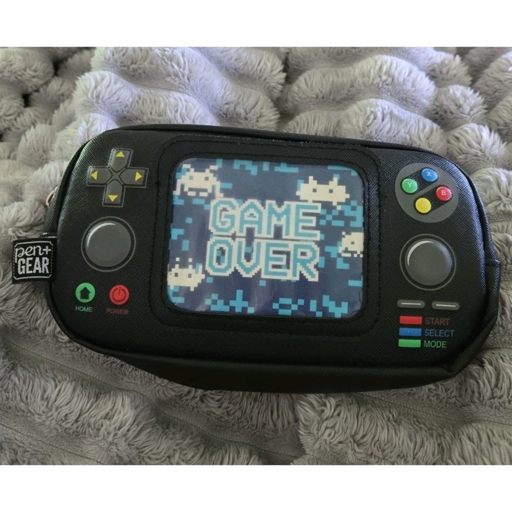 Pen + Gear Retro Handheld Game Console Pencil Pouch Black Game Over Pixel Art